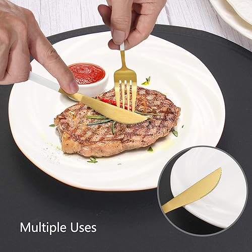 Miniatura 5 de Juego de cubiertos de acero inoxidable de 40 piezas, color blanco mate, acabado satinado, servicio para 8 personas, hogar y restaurante, apto para