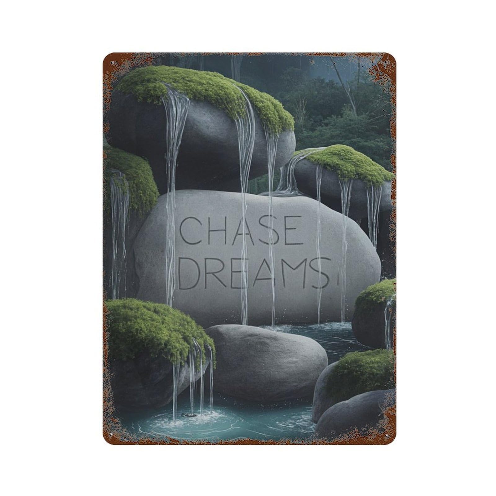 Chase Dreams 15.7"x11.8" Weathered Tin Sign, Shabby Chic Decor for Cafe, Home Bar And Lounge Decor