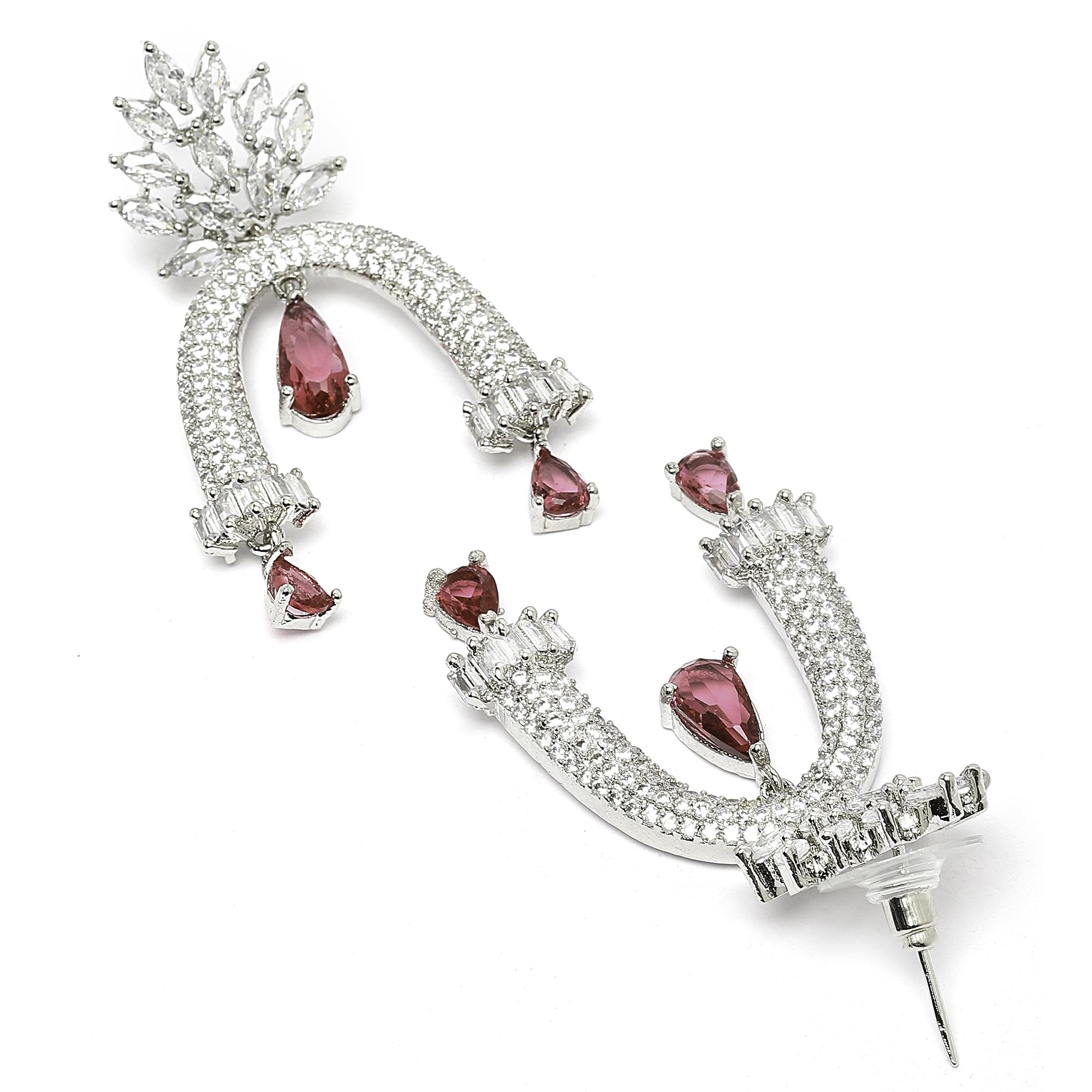 Rhodium-Plated American Diamond Drop Earrings
