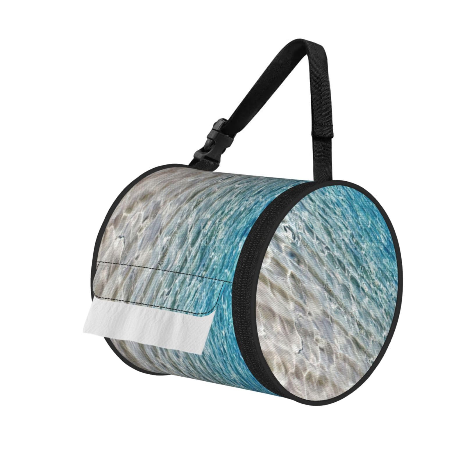 Clear Sea Water Printed Hanging Tissue Organizer, Smooth Zipper Oxford Cloth Roll Holder for RV Bathroom Desk