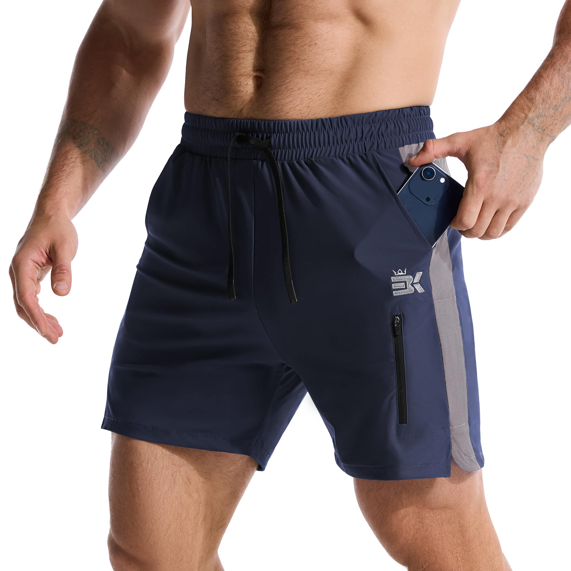 BROKIG Leichte Sporthose Herren Kurz, Schnell Trocknend Laufhose Herren Kurz Workout Gym Shorts mit Reißverschlusstasche