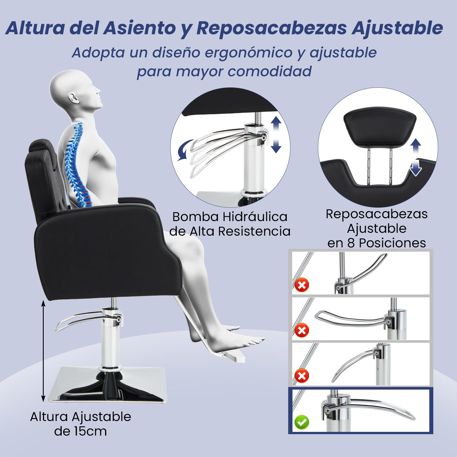 RELAX4LIFE Silla Peluquería Giratoria 360°con Reposacabezas Ajustable y Reposapiés, Sillón Barbero con Altura Regulable y Bomba Hidráulica para Salón de SPA y Belleza, Barbería, Carga 150 kg (Negro)