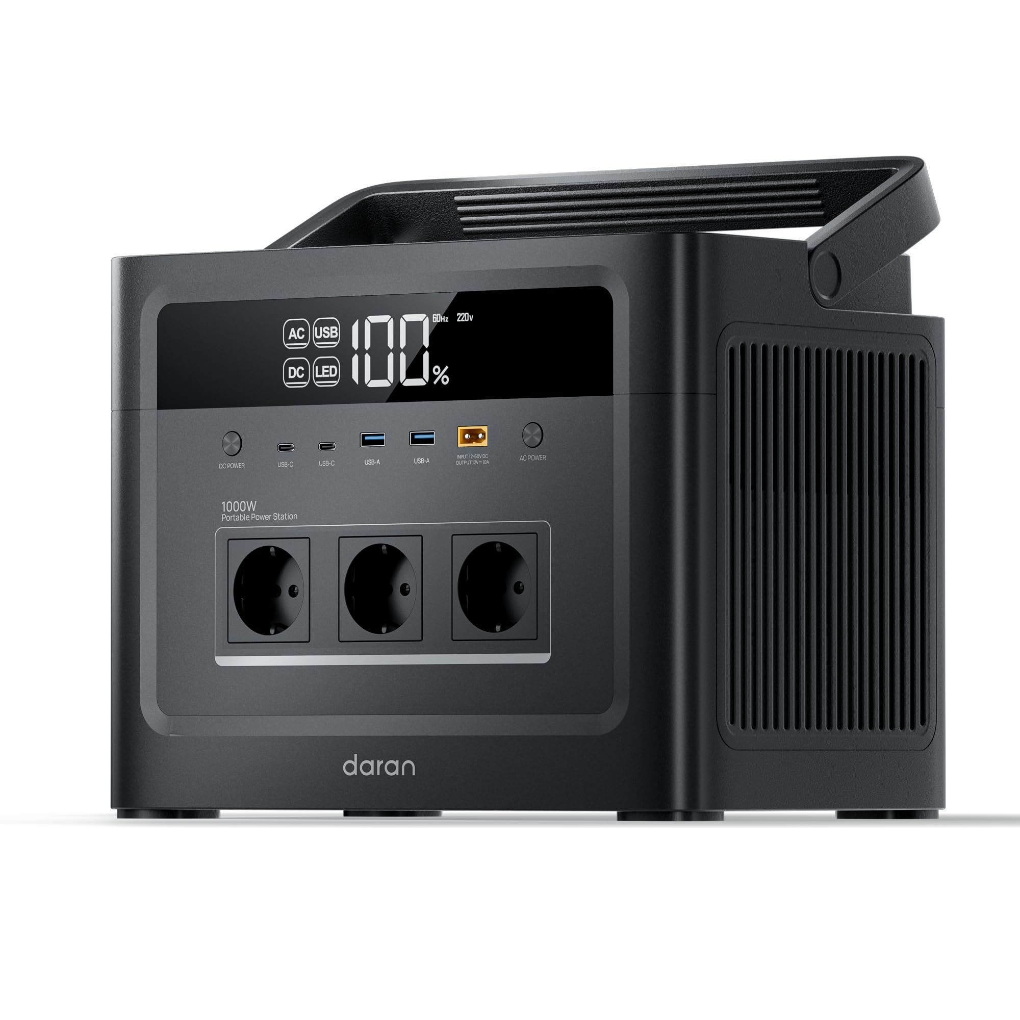 Estación de energía portátil de 1000 W, batería LiFePO4 1152WH, generador solar con 3 enchufes de 1000 W CA (punta de 2000 W), carga rápida USB-C PD de 100 W, almacenamiento de corriente móvil para