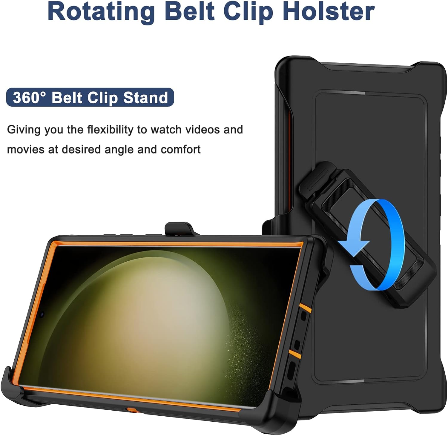 for Samsung Galaxy S23 Ultra Case with Belt Clip Holster, 2X Screen Protector, [Military Grade] Heavy Duty Full Body Shockproof Rugged Protective Cover for Samsung S23 Ultra 5G Black/Orange - Image 2