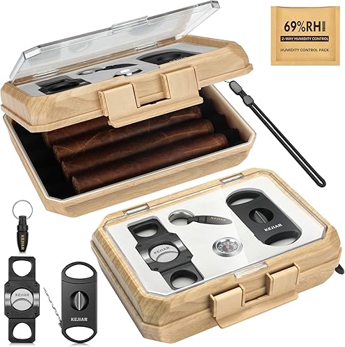 Caja de humidor de puros, estuche portátil de viaje para cigarros con accesorios para puros, funda de soporte para puros con cortador de puros,