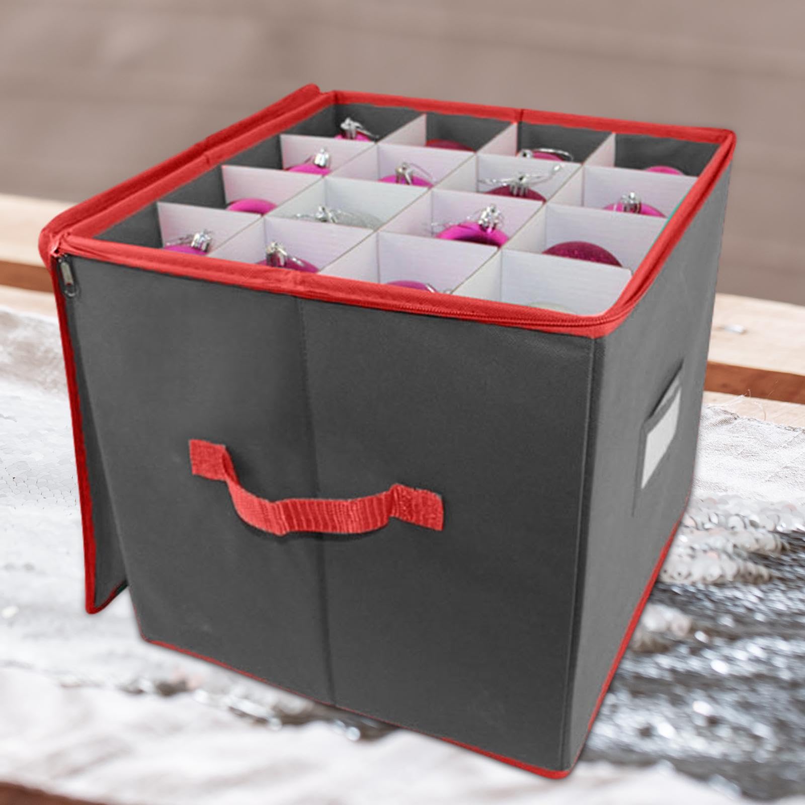 Faltbare Aufbewahrungsbox für Weihnachtsschmuck mit 64 Fächern,4 Lagen,Vliesstoff