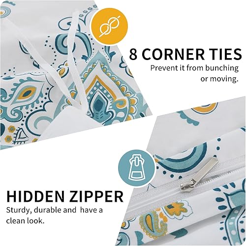 Miniatura 5 de Quilta Juego de funda de edredón de algodón tamaño Queen, 100% algodón, tamaño Queen, funda de edredón de damasco, 3 piezas, suave y ligera, con