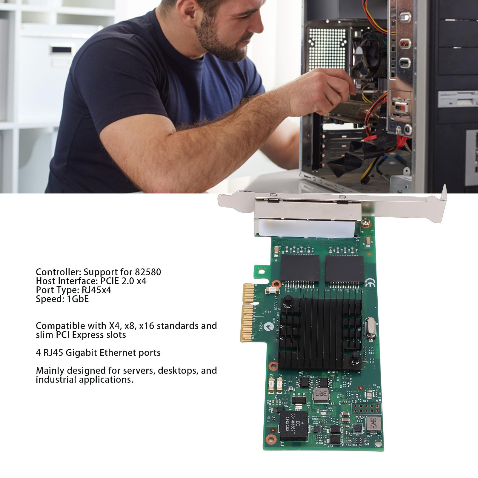Gugxiom Scheda di Rete Gigabit Trasferimento Dati 1GbE Ad Alta velocità, Scheda di Rete PCIe Gigabit 4 Porte RJ45 Espansione Multidispositivo, Ethernet PCIe per Server Desktop