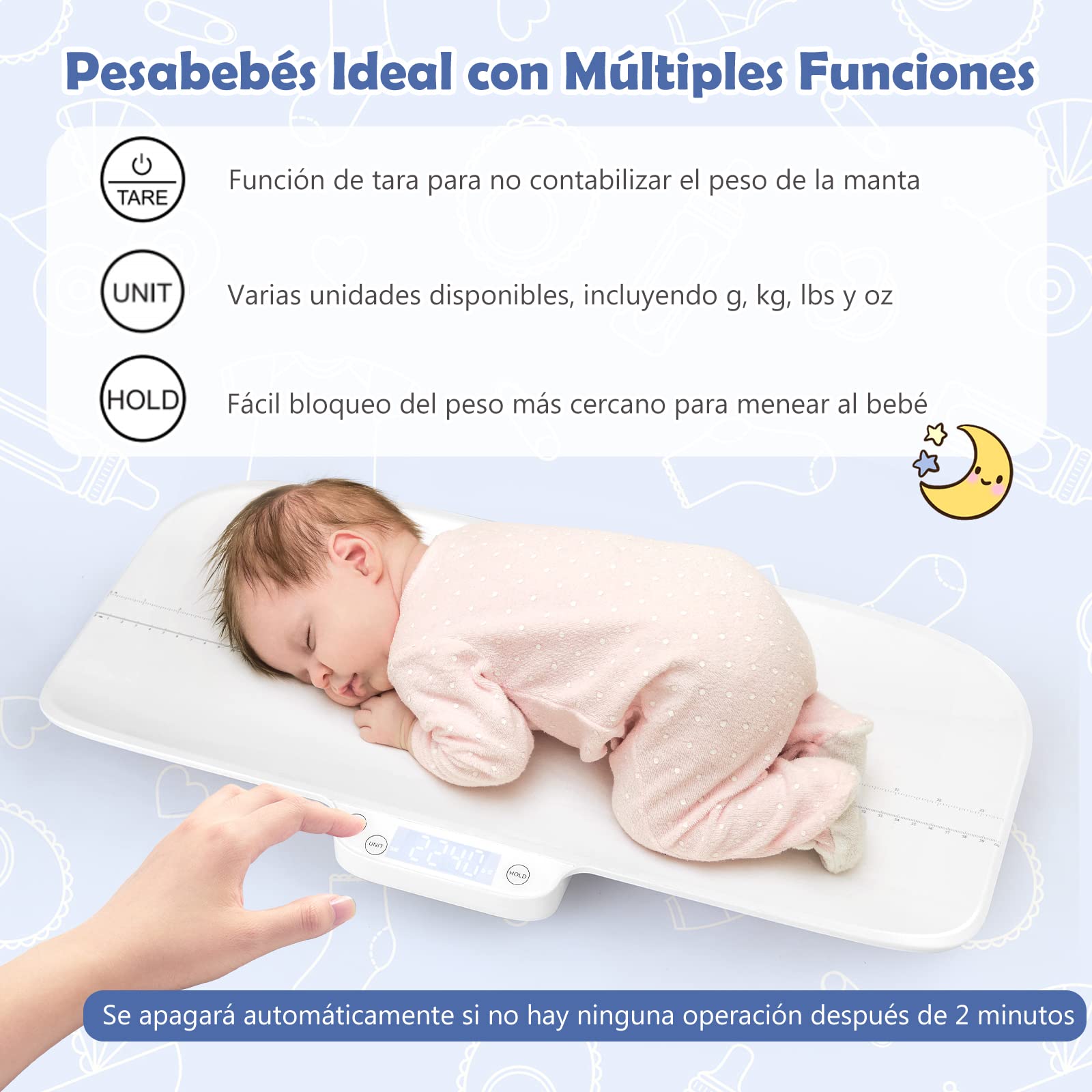 COSTWAY Báscula Bebe, Báscula Multifuncional para Bebés con 4 Modos de Medición, Báscula Infantil Digital Precisa, Báscula Digital con Pantalla LCD para Bebés y Mascotas (Sin Bluetooth)