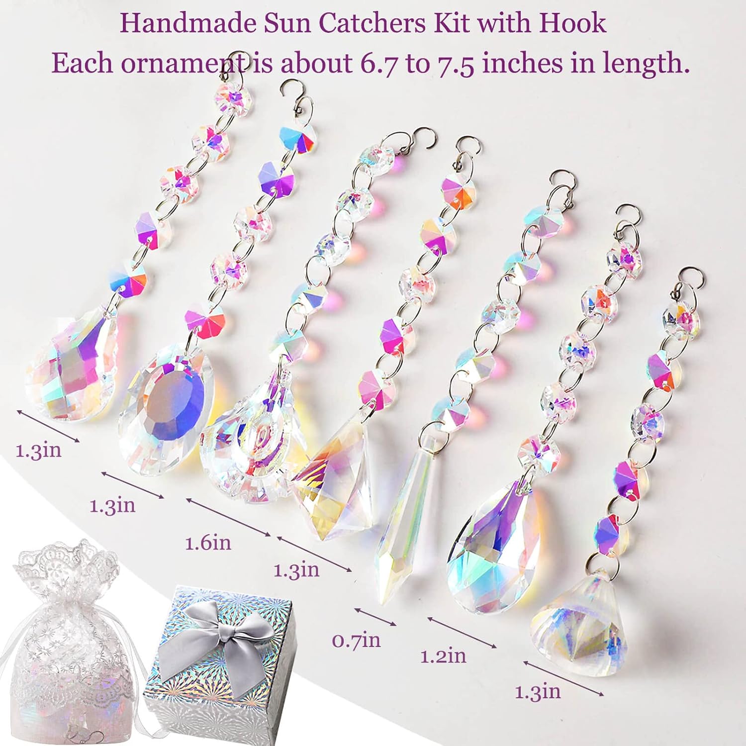 Bronlama Sun Catchers with Crystals, 7 Pcs Hanging Crystals Suncatchers for Windows, Colored Crystals Prisms Glass Pendant Suncatchers Beads for Chandeliers, Garden, Christmas Tree Decoration : Patio, Lawn & Garden