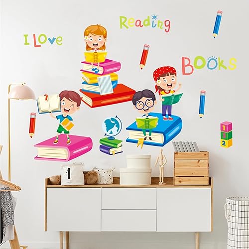 Miniatura 3 de Calcomanías de pared de libros de lectura, calcomanías de pared con cita inspiradora, arte educativo de pared y murales para habitación de niños