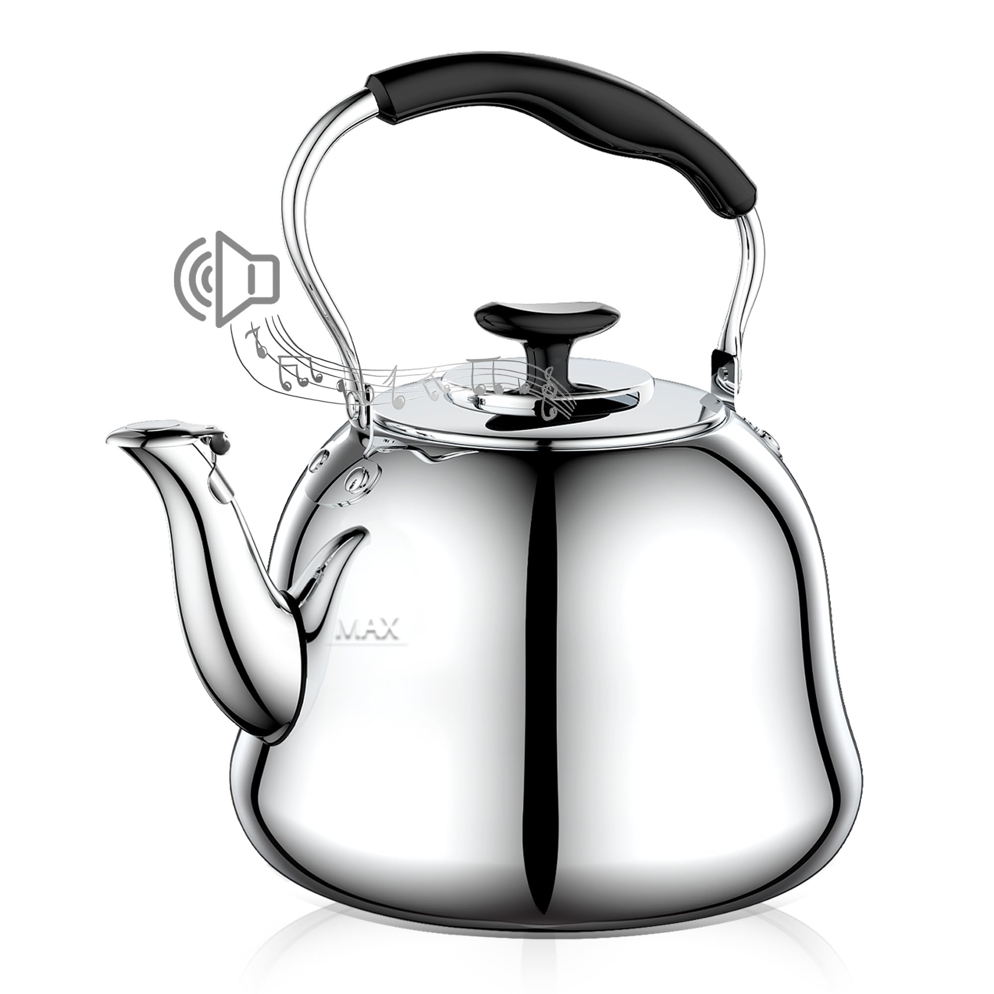 2L Whistling Stovetop Tea Kettle - Food Grade Stainless Steel Teapot with Fast Boil, Wide Mouth, Folding Handle, Ideal for Stove Top – Perfect for Tea, Coffee & Hot Water, Mirror Finished
