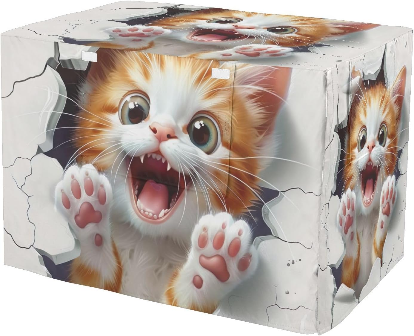 Cute Cat Drilling Wall Pet Crate Cover with Roll-up Sides, Water-Resistant Dog Cage Covers, X-Large