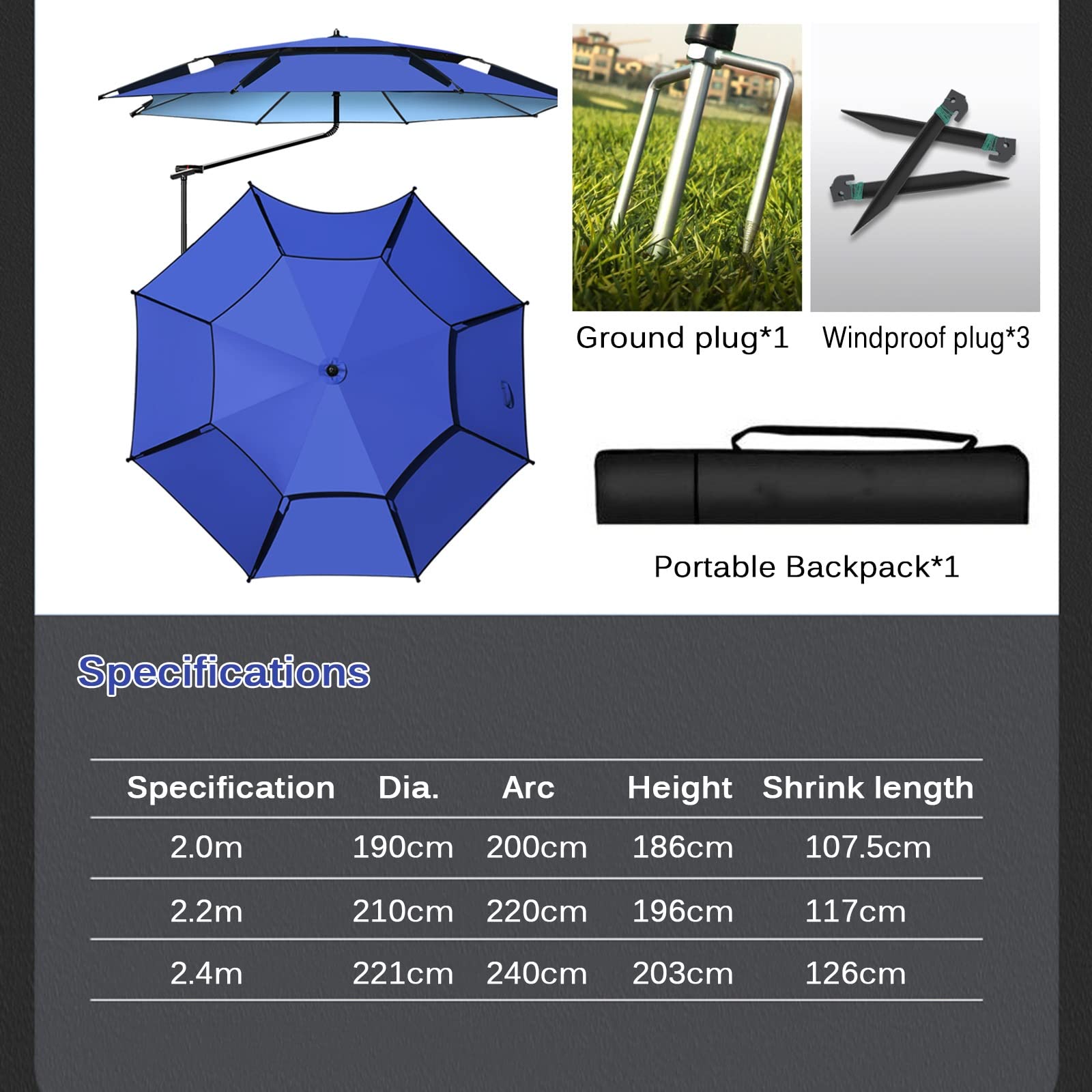 Parasol wędkarski Osłona przeciwsłoneczna Na zewnątrz, Wodoodporna tkanina przeciwsłoneczna, Odporny na warunki atmosferyczne, Chłodny, Regulacja obrotu 360 °, Osłona przeciwsłoneczna na kemping,