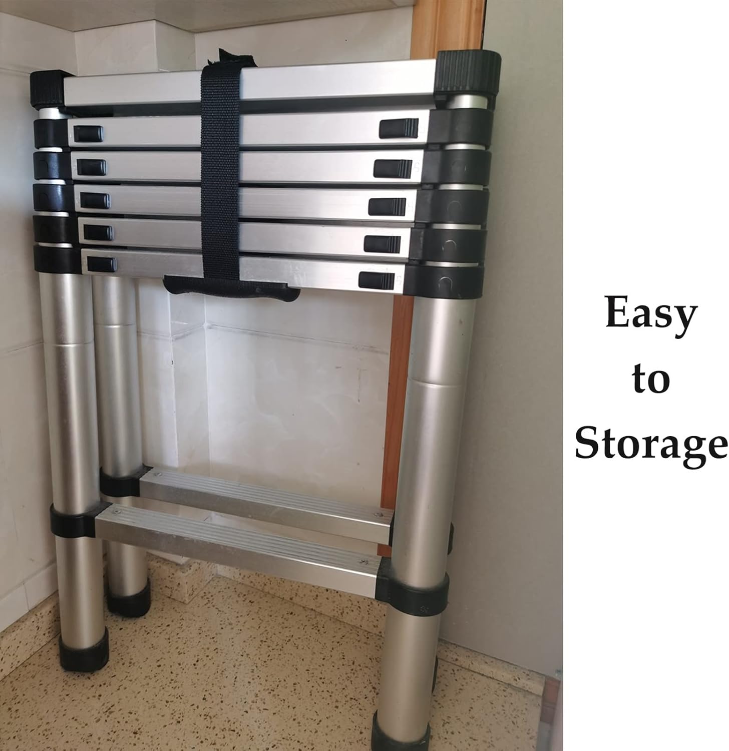 Telescopic Ladder Multi-Functional Metal Telescoping Ladder for Indoor/Outdoor Work, Heavy Duty Ladders with Balance Rod, Folding Telescopic Ladder