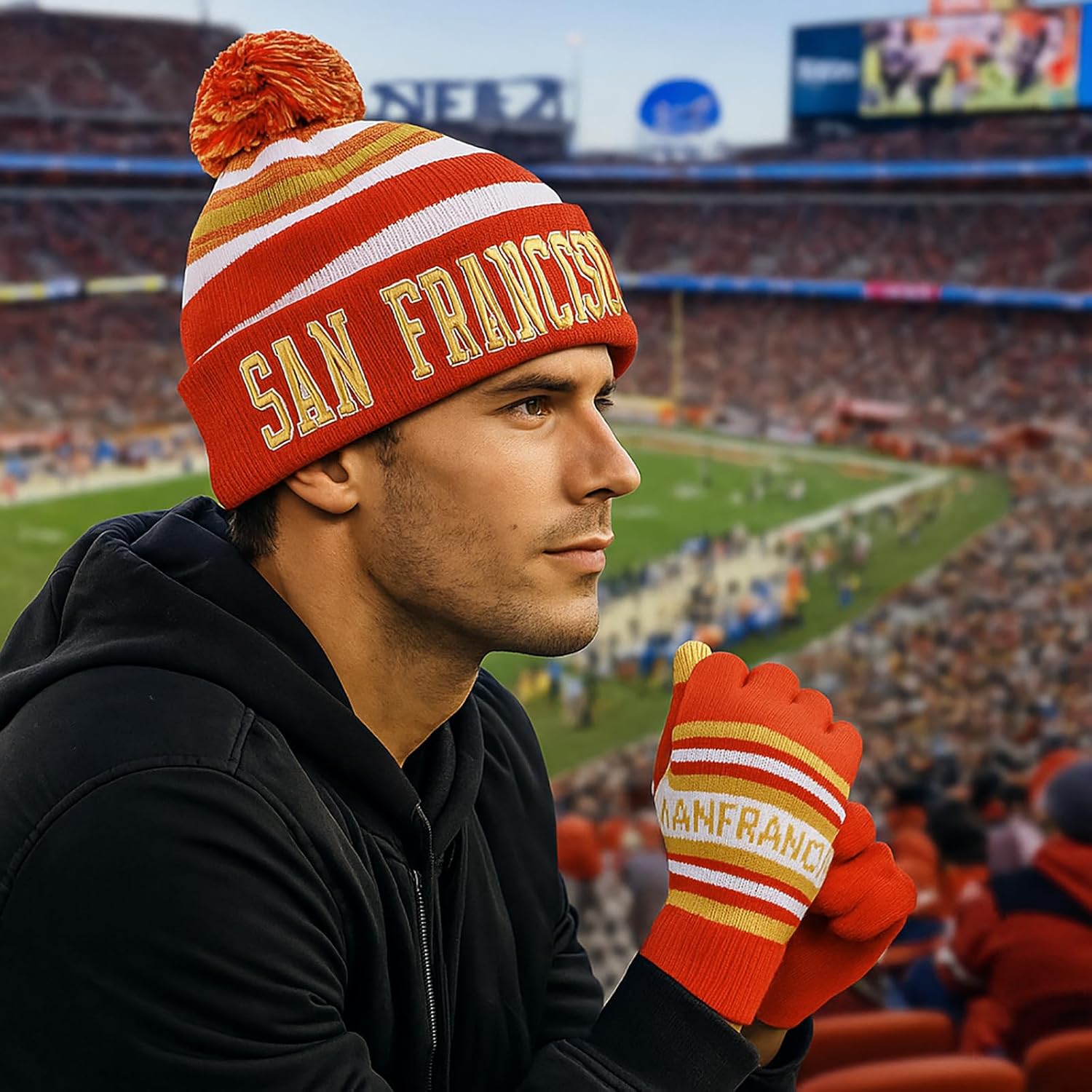 Vintage Classic Skull Cap 3D Embroidery Beanie Cuffed Winter Hat Knit Comes with Warm Gloves Gifts for Men Women Fans - Image 7