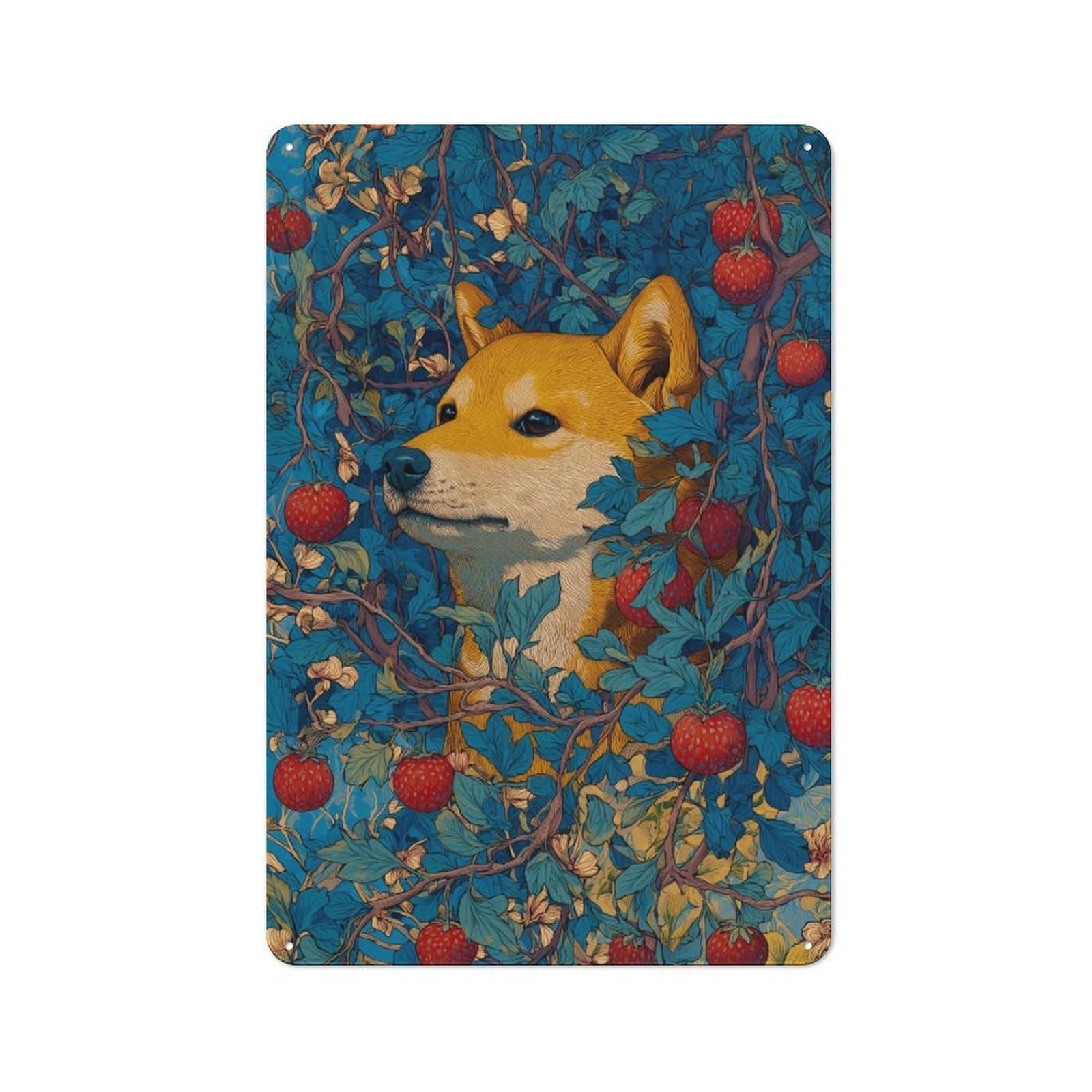 Junmoney Strawberry Dog Art Retro Tin Sign 30X20cm For Workshop Wall, For Collectors Of Retro Metal Wall Decor