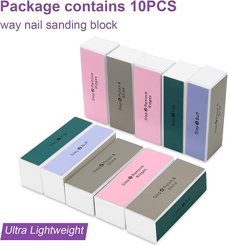 Miniatura 3 de AHIER - Bloque pulidor de uñas, 10 unidades, 4 vías, colorido, pulidor de brillo, lima de uñas, lima de manicura, limas de lijado
