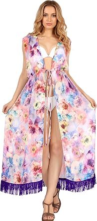 LA LEELA Womens Kimono Fashion Beach Cardigan Top