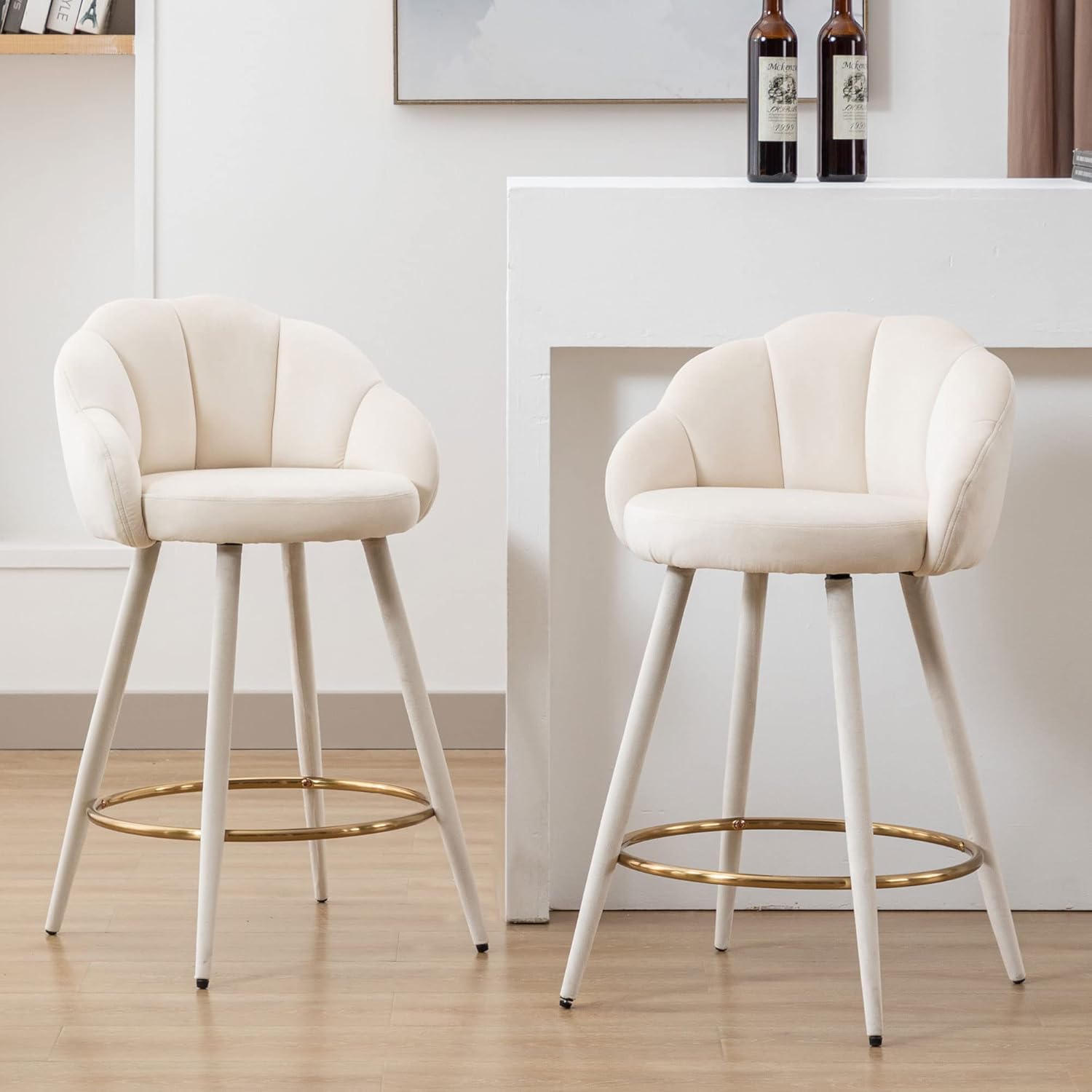 25.5 Inches Bar Stools Set of 4 Modern Velvet Barstools with Back Comfy Bar Height Chairs for Kitchen Island/Home Bar/Restaurant, Black