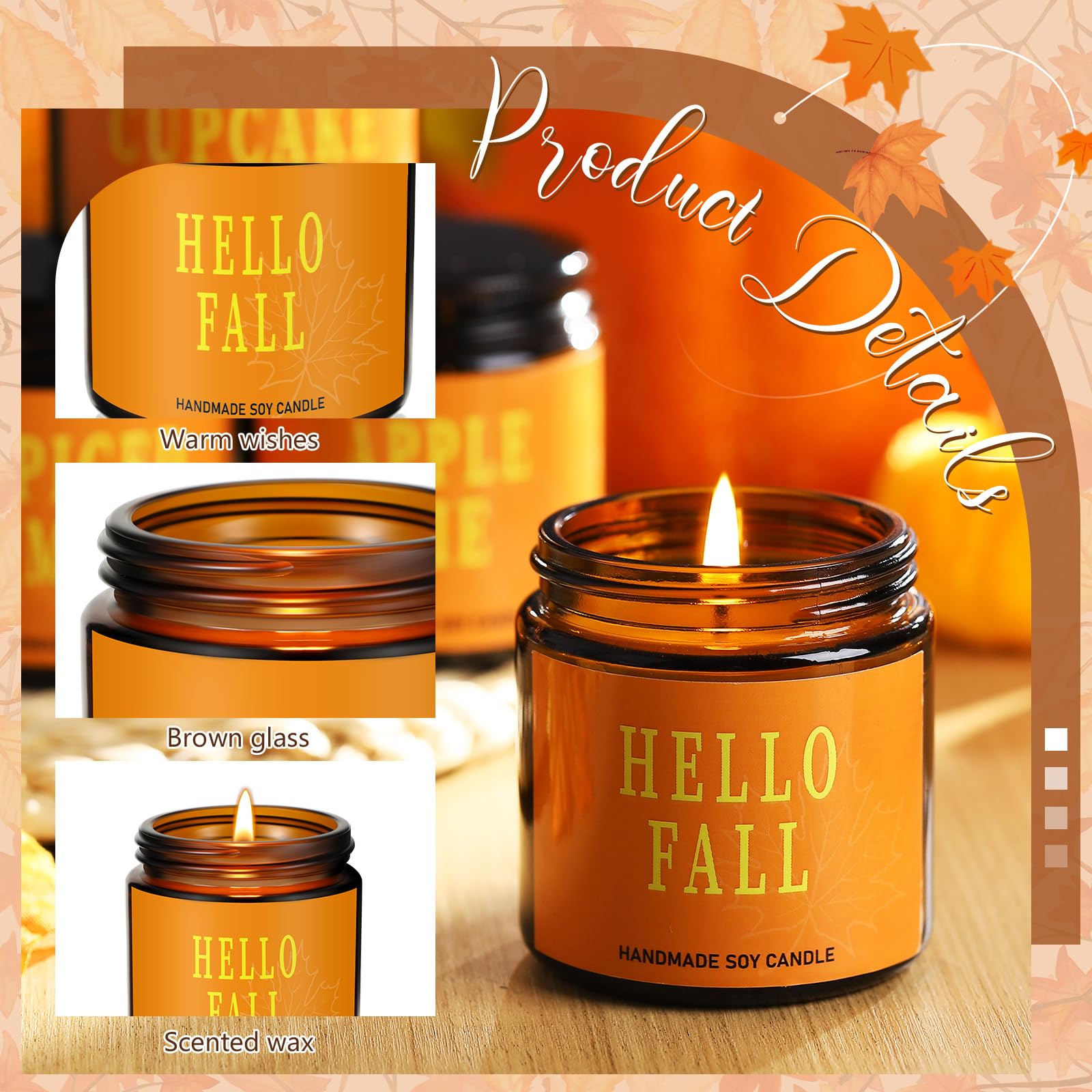 Landhoow 6-teiliges Herbstkerzen-Geschenk-Set für Damen und Herren, Erntedankfest, Soja-Duftkerzen für Zuhause, Aromatherapie, Duft für Herbstferien (Apfelkuchen/Zitronengras/Vanille/Ernte/Kürbis/Zimt
