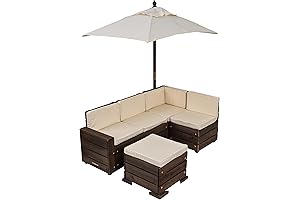 KidKraft Wooden Childrens Patio Furniture Set with Cushions and Umbrella