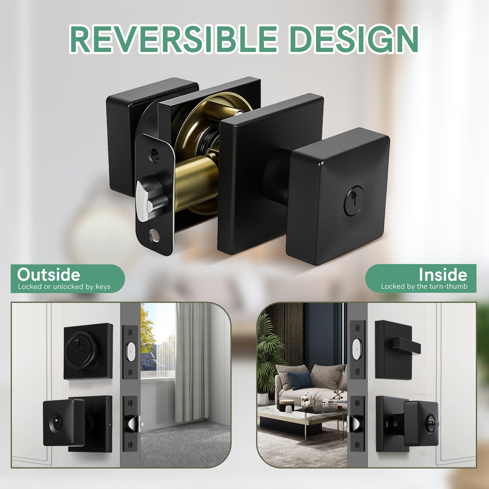 Matte Black Door Knob with Deadbolt Set - Secure Your Entry -3