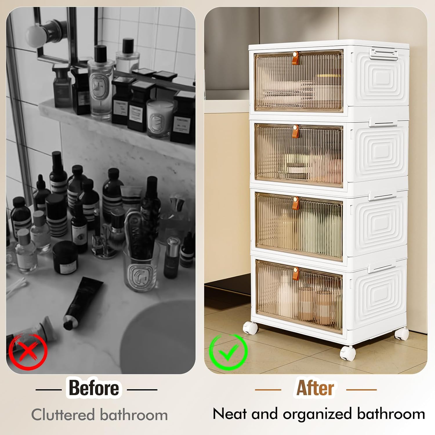 SNSLXH 4 Tier Plastic Storage Bins with Lid 23QT, Stackable Storage Containers with Wheels, Folding Storage Box, Stackable Storage Bins, Closet Organizers and Storage for Living Room,Office,Dorm - Image 5