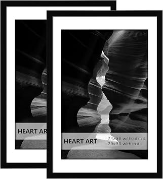 HEART ART 24x36 Black Poster Frame with Mat, Fits 20x30 Photo, 2 Pack