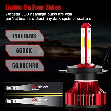 H4 14000LM LED Headlight Bulbs with Cooling Fan, Low/High Perfect Beam, DOB1430 Chips, 34W Per Bulb, 6500K Pure White, Pack of 2 …