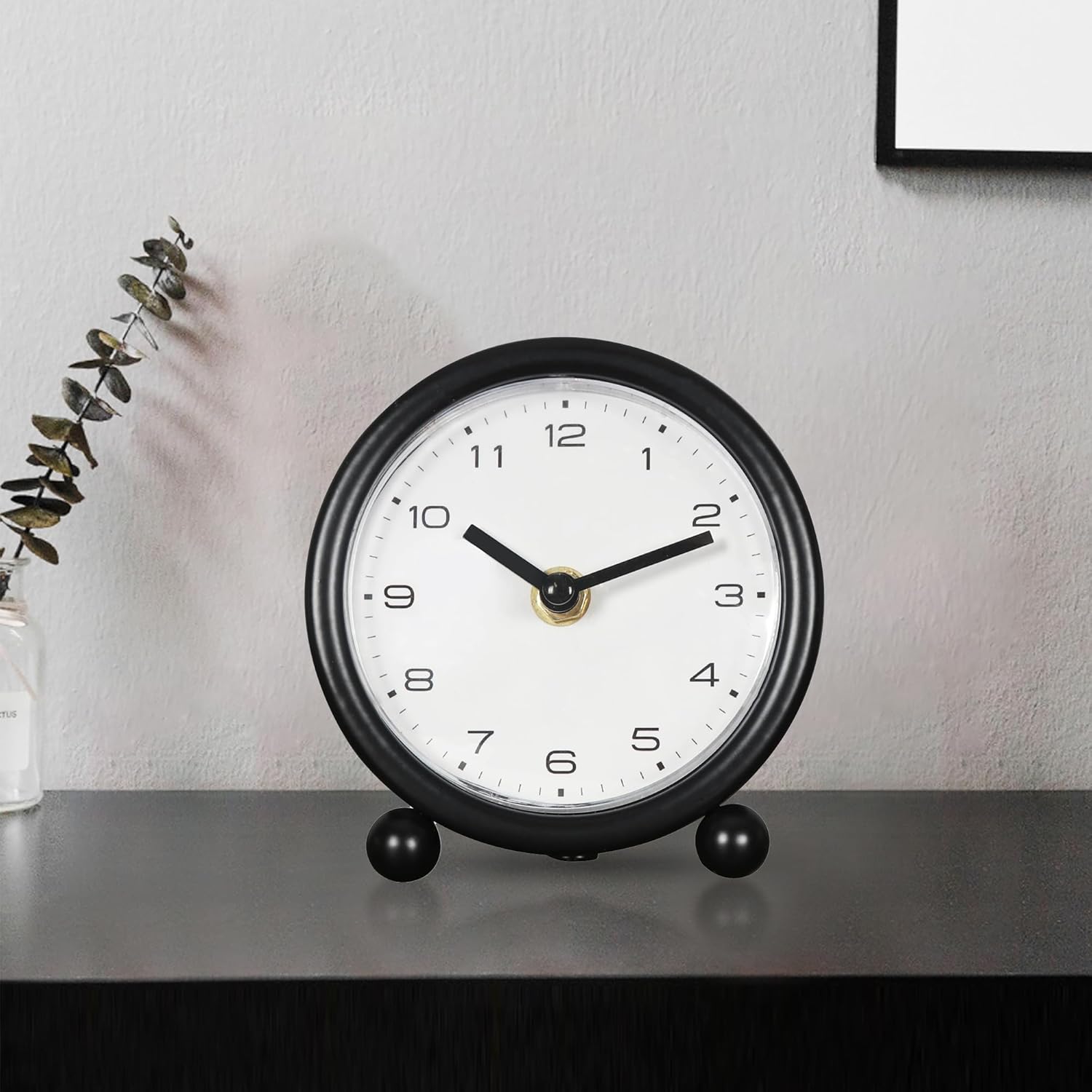 Reloj de escritorio de 5.1 pulgadas, pequeño reloj de escritorio retro que funciona con pilas, reloj de mesa de metal brillante con luz para