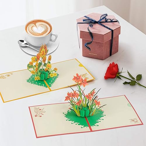 Miniatura 6 de Tarjeta desplegable, tarjetas del día de la madre, 4 tarjetas de felicitación 3D de flores, tarjeta de agradecimiento con sobre, tarjetas de mamá