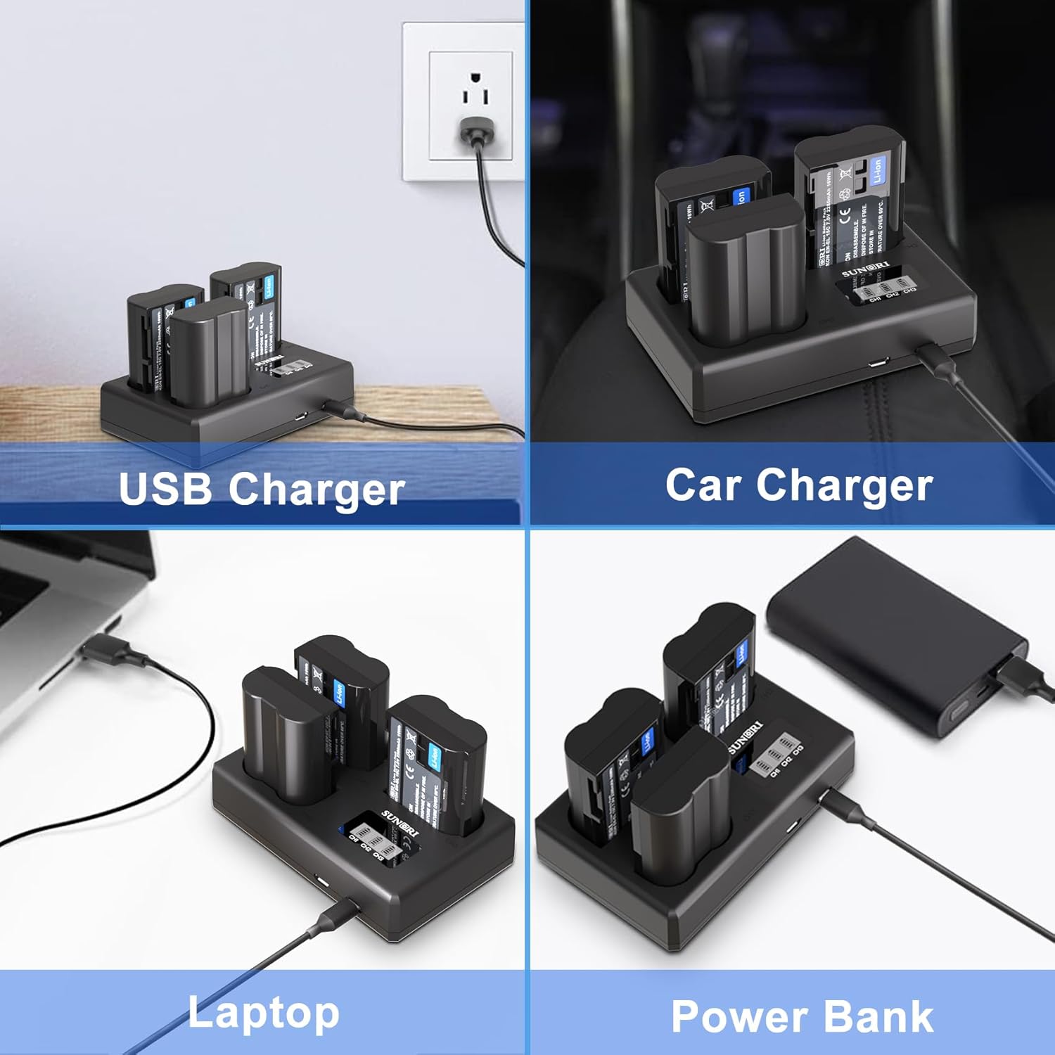 3 Pack EN-EL15C Batteries and Three-Slot Charger Set Compatible for Nikon ZF Z6 z6ii Z6III Z7 z7ii Z8 D750 D850 D7000 D7500 D7100 D7200 D500 D600 D800 D850 Camera 2280mAh EN-EL15C Battery - Image 6