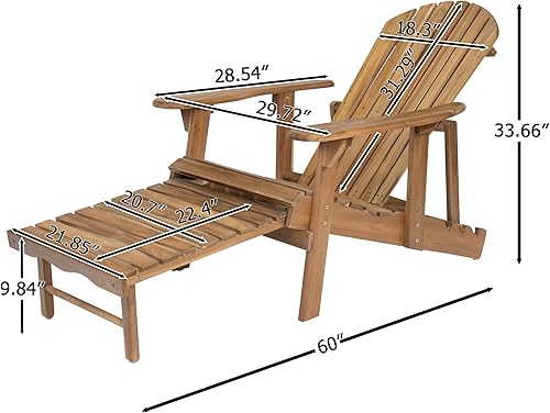 Miniatura 6 de Malibu Adirondack Chair Rustic Acacia Wood Folding Patio Seat - Water-Resistant Outdoor Furniture for Backyard & Garden Relaxation - Traditional