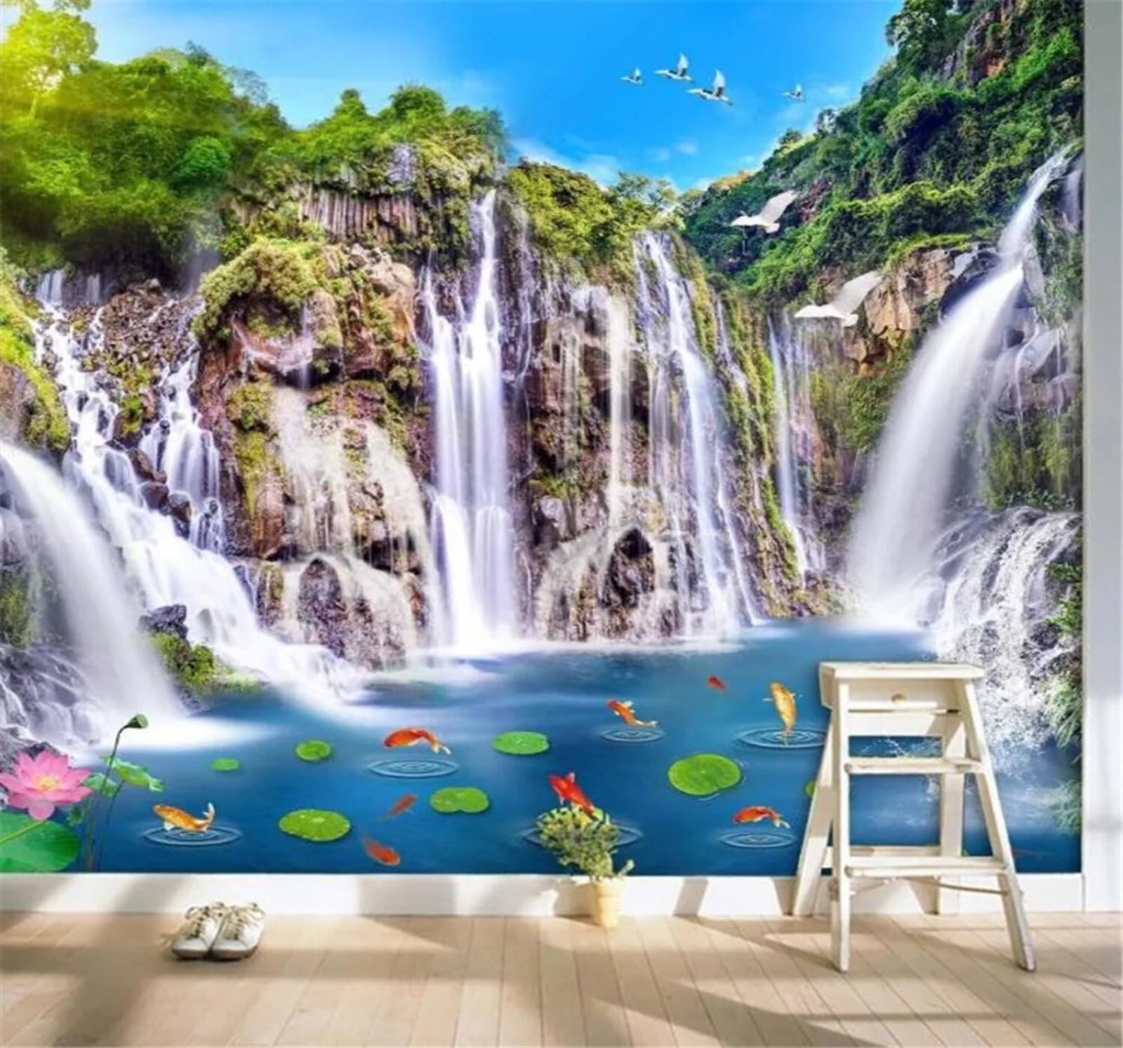 Tzxztt Aesthetic Landscapes Lakes Waterfalls Scenery Modern 3D Wallpaper Premium Textured Silk Neutral Tones Material Ideal for Living Room Bedroom-200cm×140cm