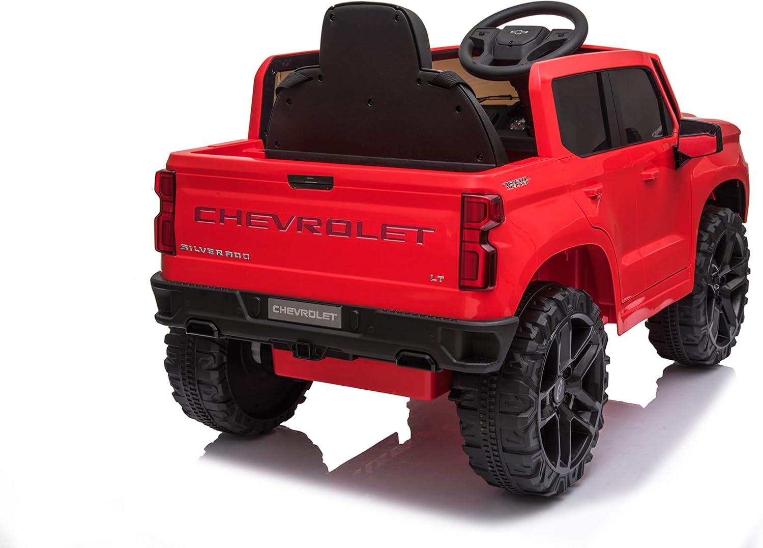 Kids Ride On Truck — 12V Ride On Car with Remote Control — Pick-up Electric Truck Vehicle with Parental Remote, Open Doors, Seat Belt, MP3 Music, Trunk — Americas Toys Compatible with Chevrolet White : Toys & Games