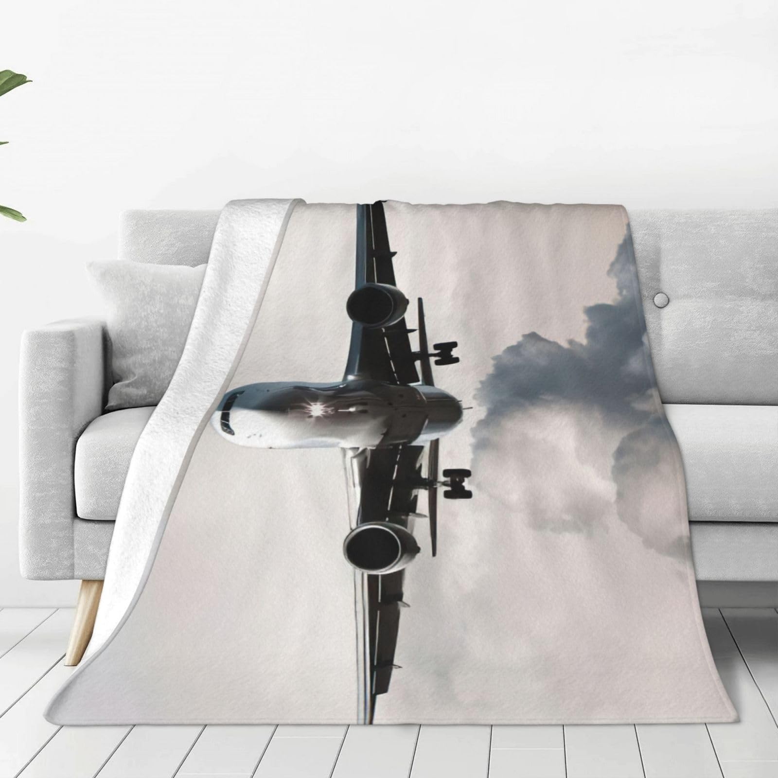 Couverture polaire anti-froid pour lit et canapé imprimé avion chic