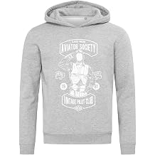 Aviator Society Vintage Pilot Club Hooded Sweatshirt Hoodie Cotton Blend Gray