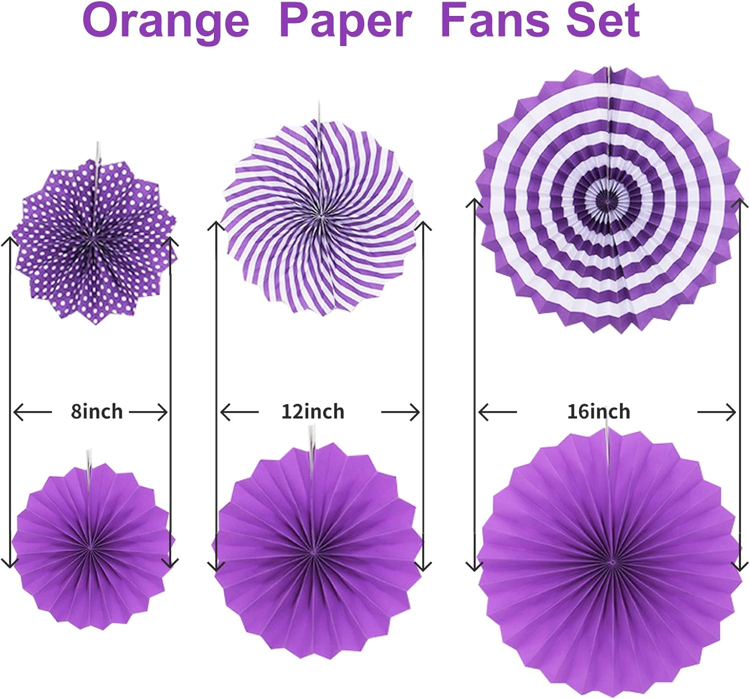 LRCXL 12PCS Party Hanging Paper Fans Set, Fiesta Round Pattern Paper Garlands Decoration Party Supplies for New Year Baby Shower Birthday Wedding Graduation Events Accessories(Purple) image 4