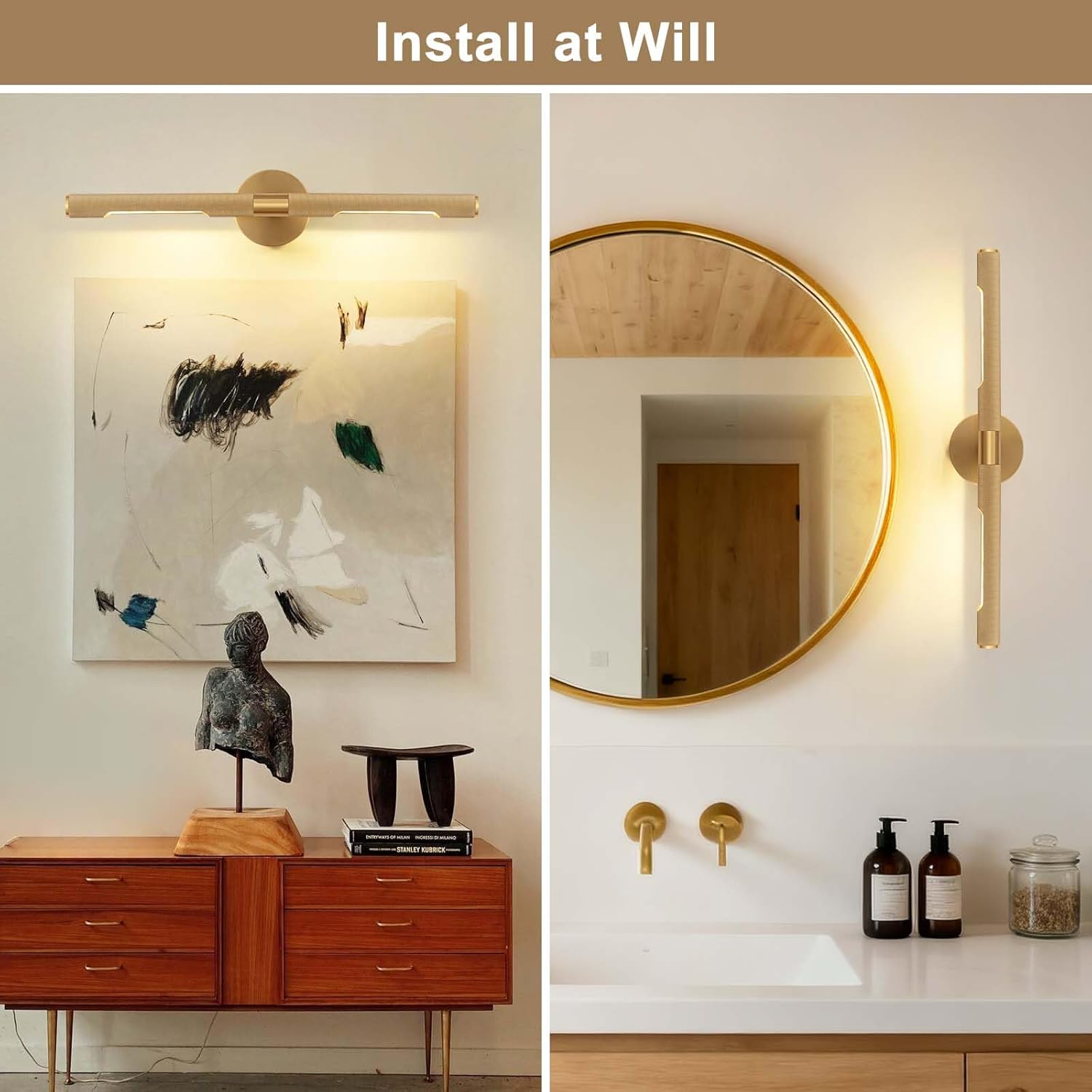 Wall Sconces,Hardwired Picture Light 24" Gold Picture Light for Wall with E12 Bulb Frame Pictures Art Deco Sconce Lights for Painting Photo Artwork Library Vanity Over