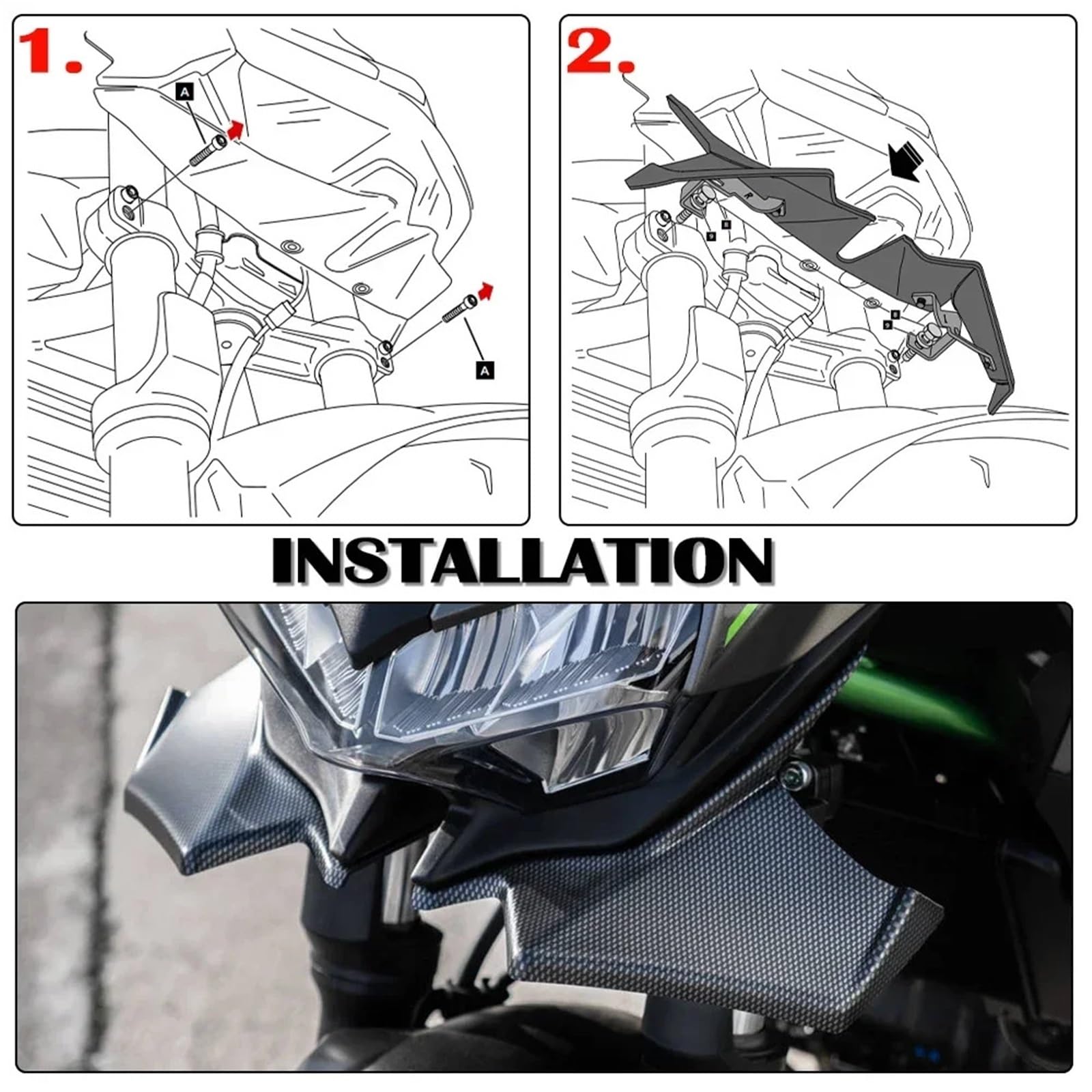 Front Bumper Splitter dachowy Pasuje do Kawasaki Z650 2021 2022 2023 2024 przedni spojler owiewka skrzydło aerodynamiczna osłona skrzydła