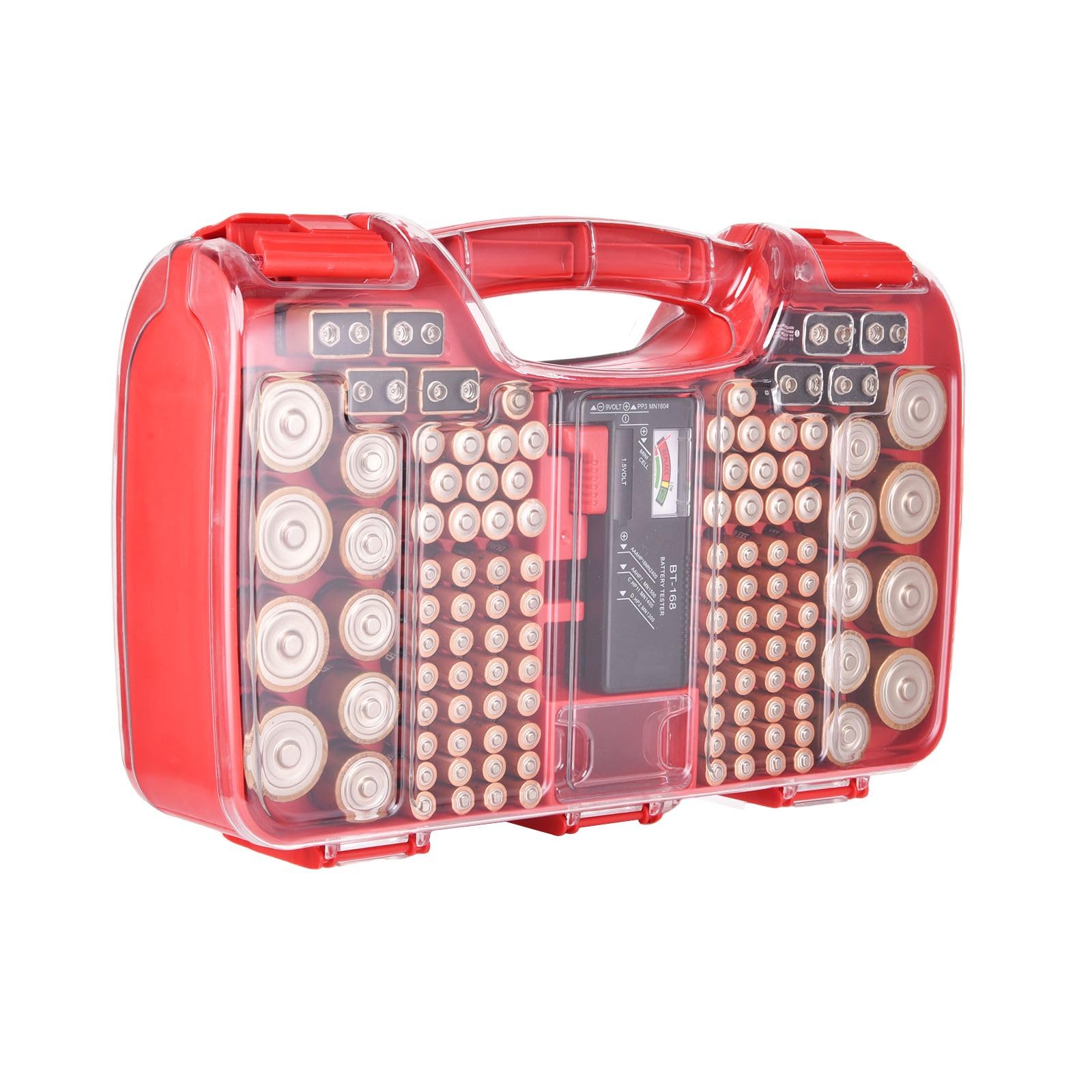 Boîte de rangement pour 180 piles AA, AAA, C, D, 9 V, rouge