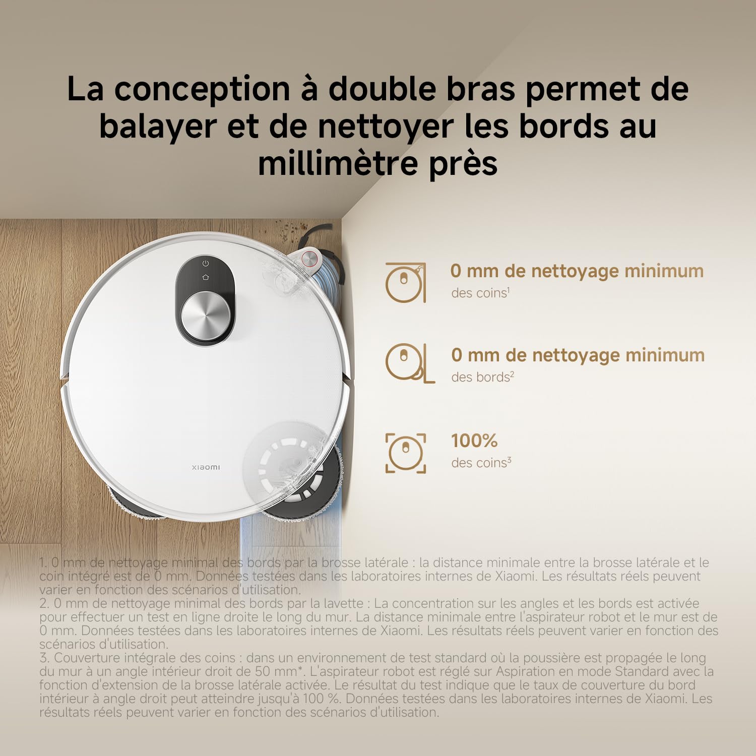 XIAOMI Robot Vacuum 5, Aspiration 20 000 Pa, AutoNettoyage à Eau Chaude 80 °C, Bras Doubles pour Coins, Navigation Laser dToF, Serpillère rétractable, Système Anti-emmêlement.