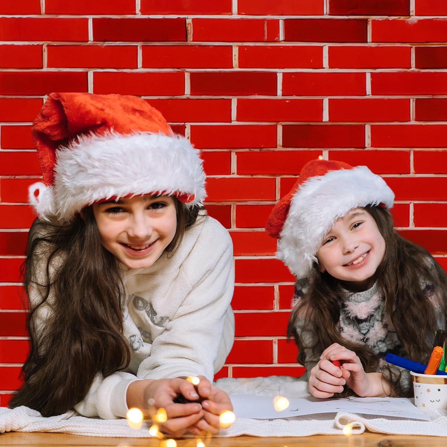 Oudain 54 Inch x 100 ft Red Brick Tablecloth Roll Wall Backdrop with Cutter Box Christmas Plastic Red Brick Photography Background Wallpaper Birthday Party Decoration