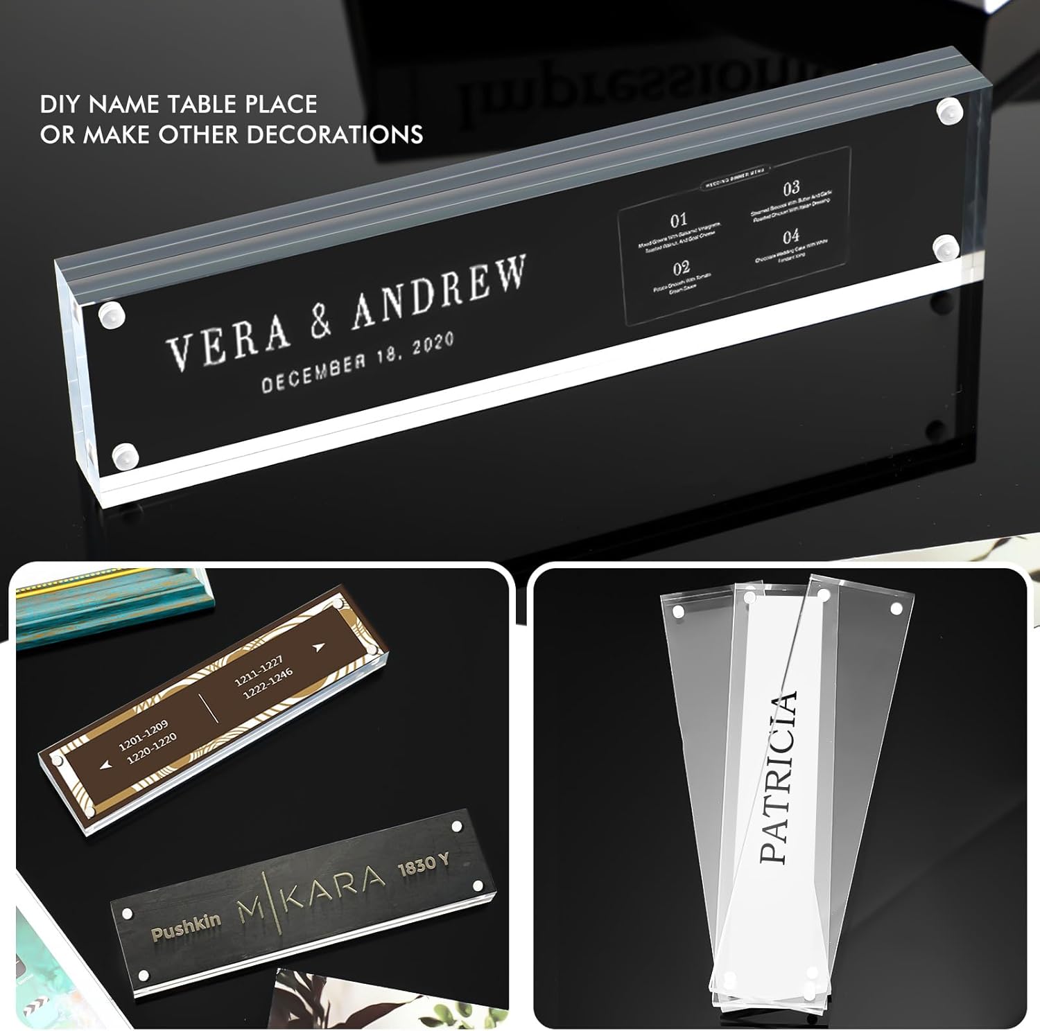 Geetery 8 Pcs Acrylic Office Desk Name Plate Personalized Clear Acrylic Block Double Sided Table Name Plate Holder Business Magnet Frame DIY Desktop Holder Accessories Decor (2" x 8") - Image 5