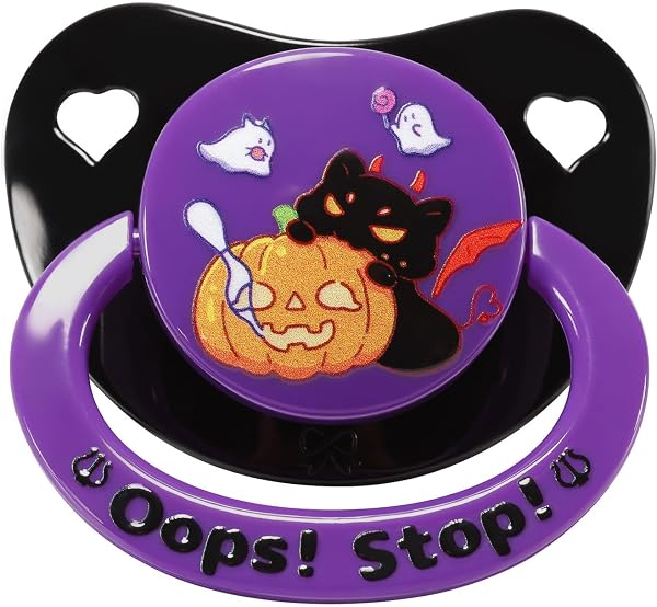 CutiePlusU Adult Schnuller mit großem Schild & Silikon-Sauger – BPA-frei, mit süßen Motiven für Stressabbau und Entspannung - Lila Geisterkürbis - 1