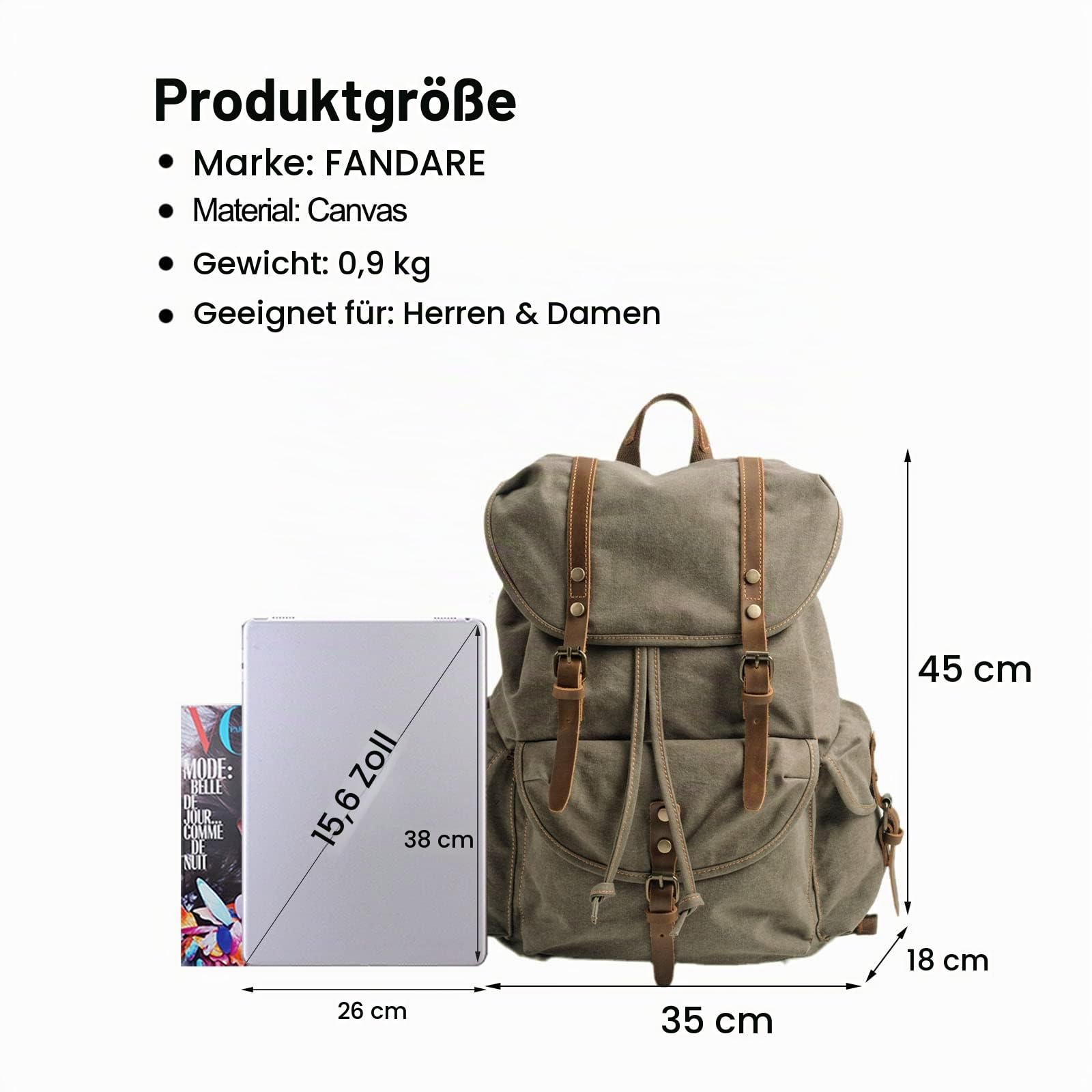 FANDARE Leinwand Wanderrucksack Rucksack Schulranzen Schultaschen mit Kordelzug Trekkingrucksack Reiserucksack Outdoorrucksack für Herren Damen Camping Radfahren Klettern Bergsteigen und Reisen Sport
