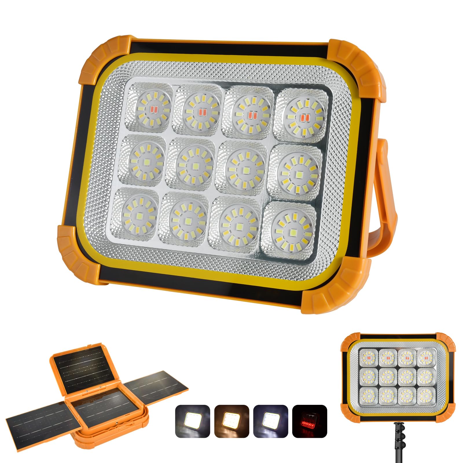 Linterna Solar Recargable Batería 24000mAh, Foco Bateria LED Recargable(Blanco/blanco Cálido/Blanco Neutro/rojo), Resistente al Agua IPX5, Ideal para Acampar, Hacer Senderismo, Caravanas y Emergencias