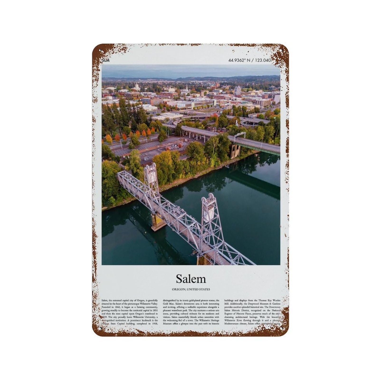 xiaoxiaoshen Salem Oregon, United States, USA City Scenery Wall Decor Art Metal Tin Poster Modern Home Decor Art Home Bar Shop Decorations Vintage Sign 30x20cm