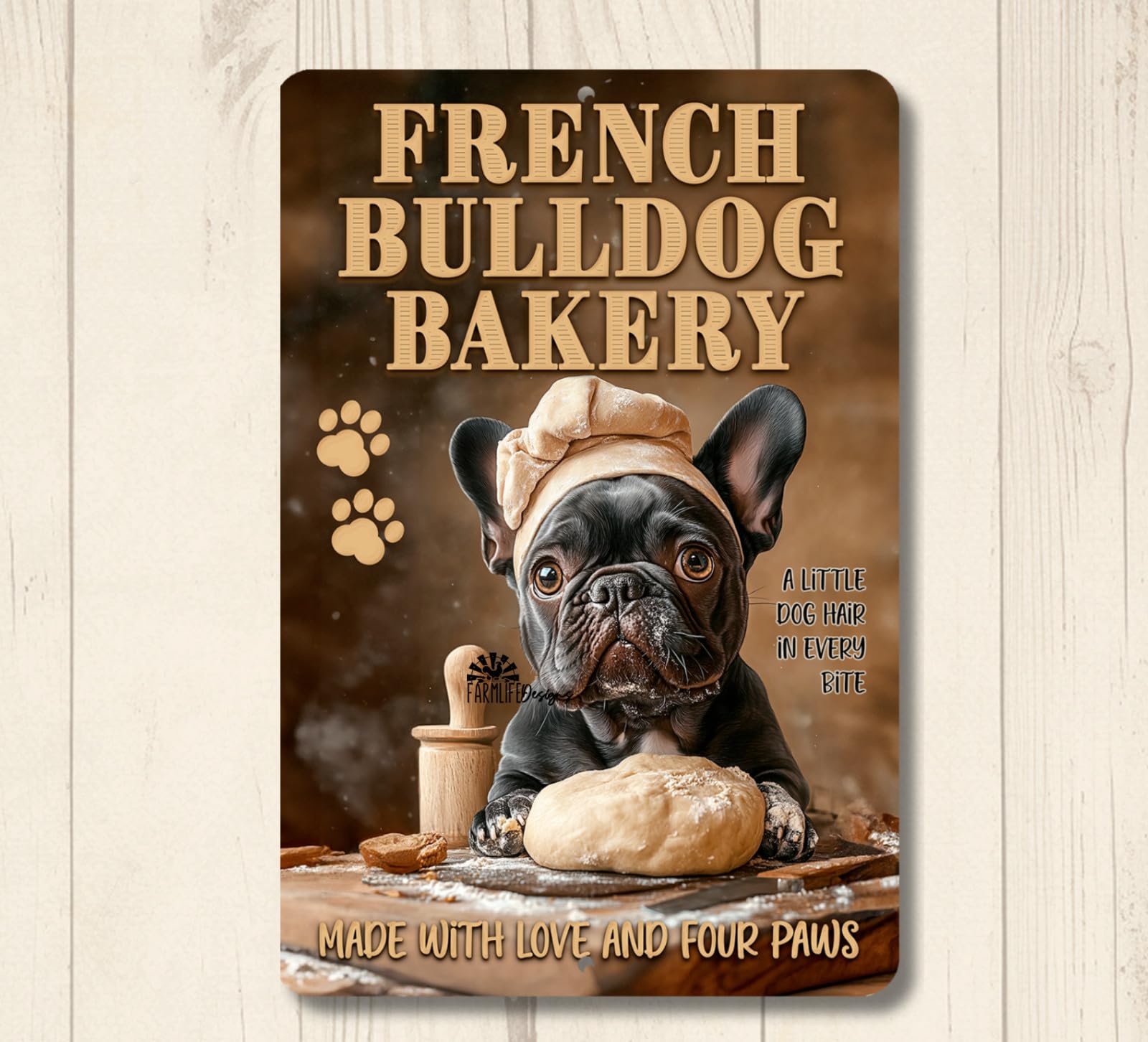 French Bulldog Bakery bull dog baking chef funny metal tin wall art kitchen home decor